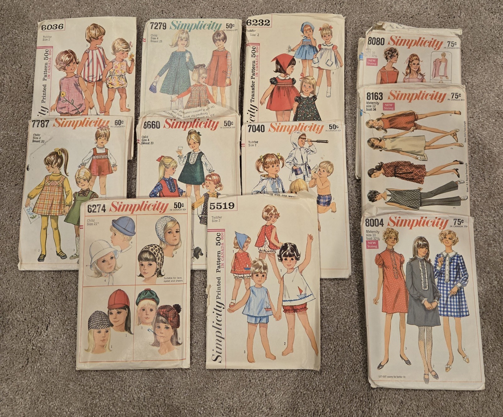 VTG 1960s Simplicity Sewing Pattern Lot 11 Mod Children Toddler Maternity Dress