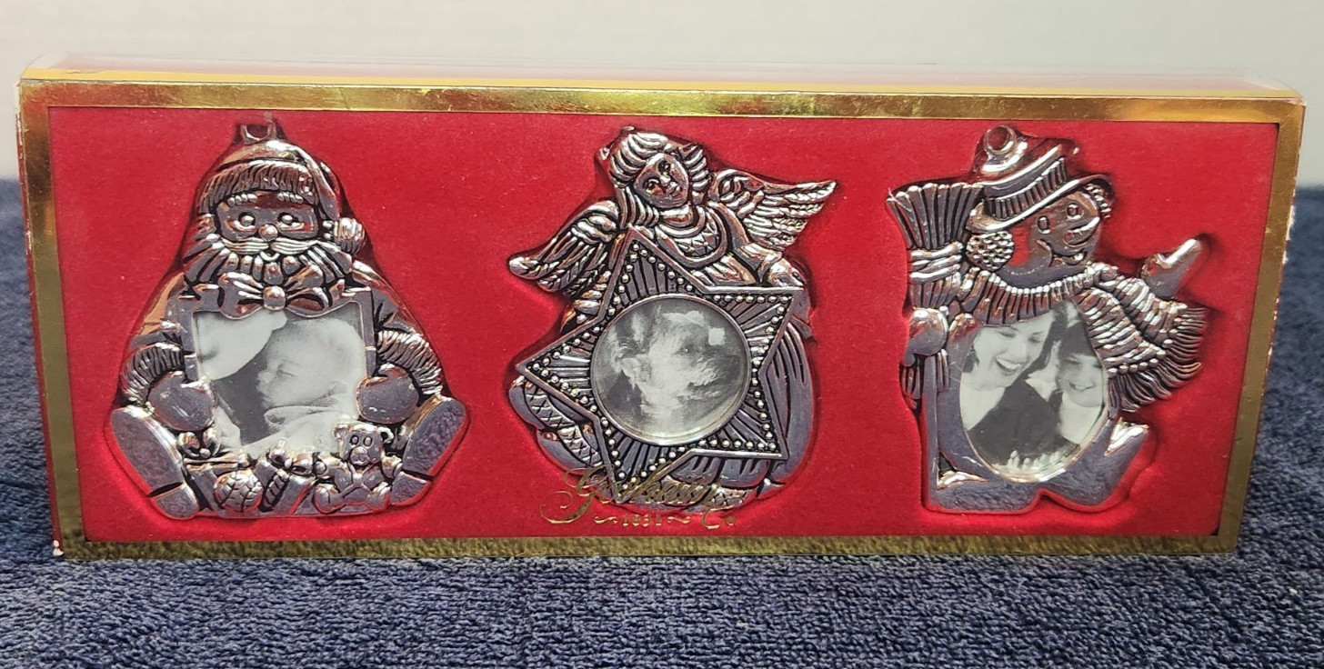 Set of 3 GORHAM Silverplated Picture Frame Christmas Tree Ornaments
