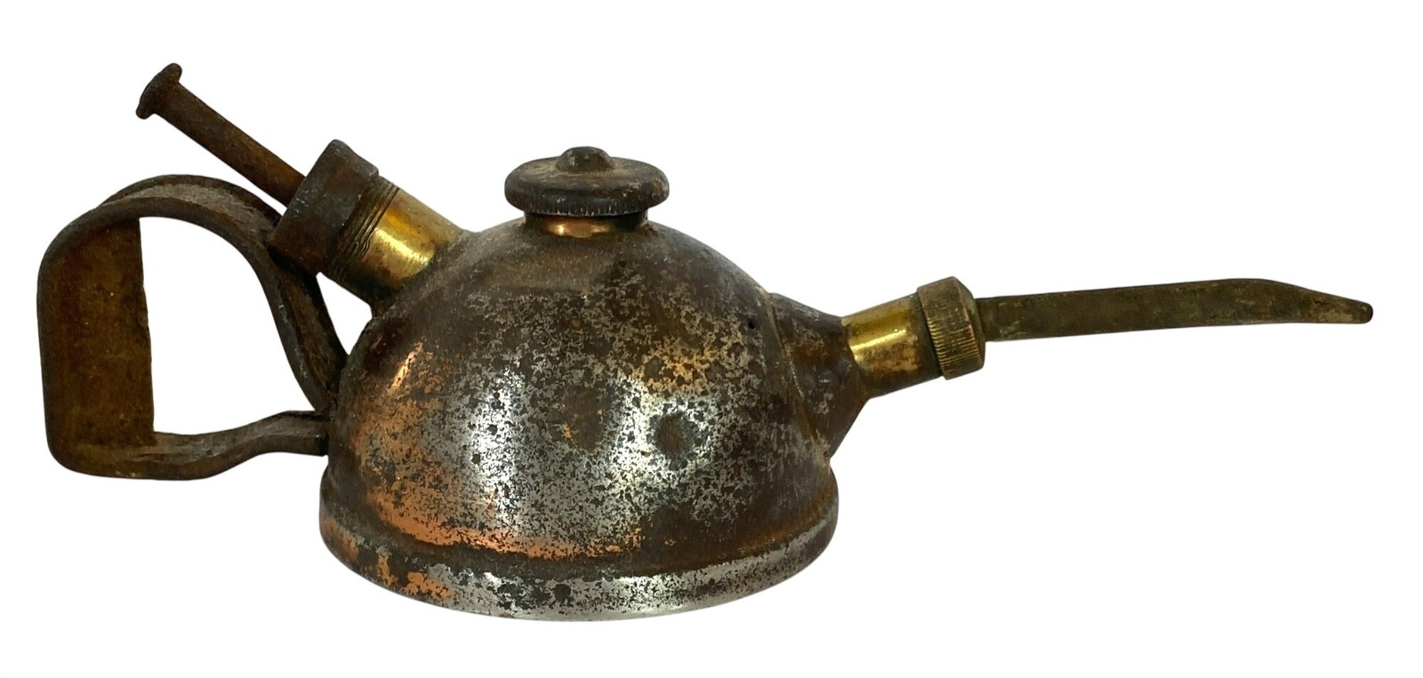 Vintage Antique Oiler Oil Can Copper Brass Thumb Pump Industrial