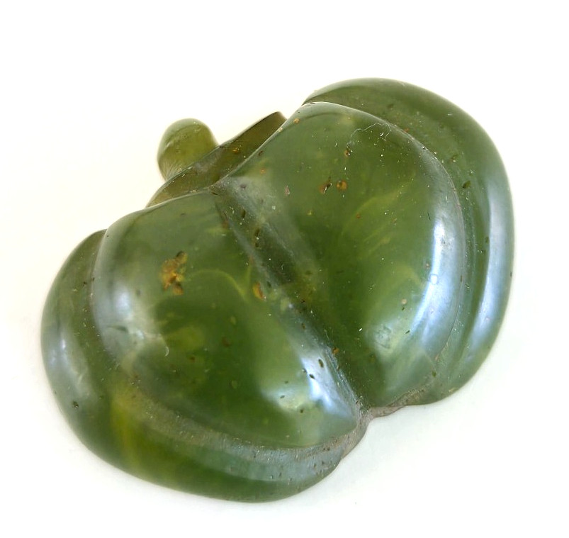 Vintage Green Bakelite Carved Pumpkin Button 1-1/16\