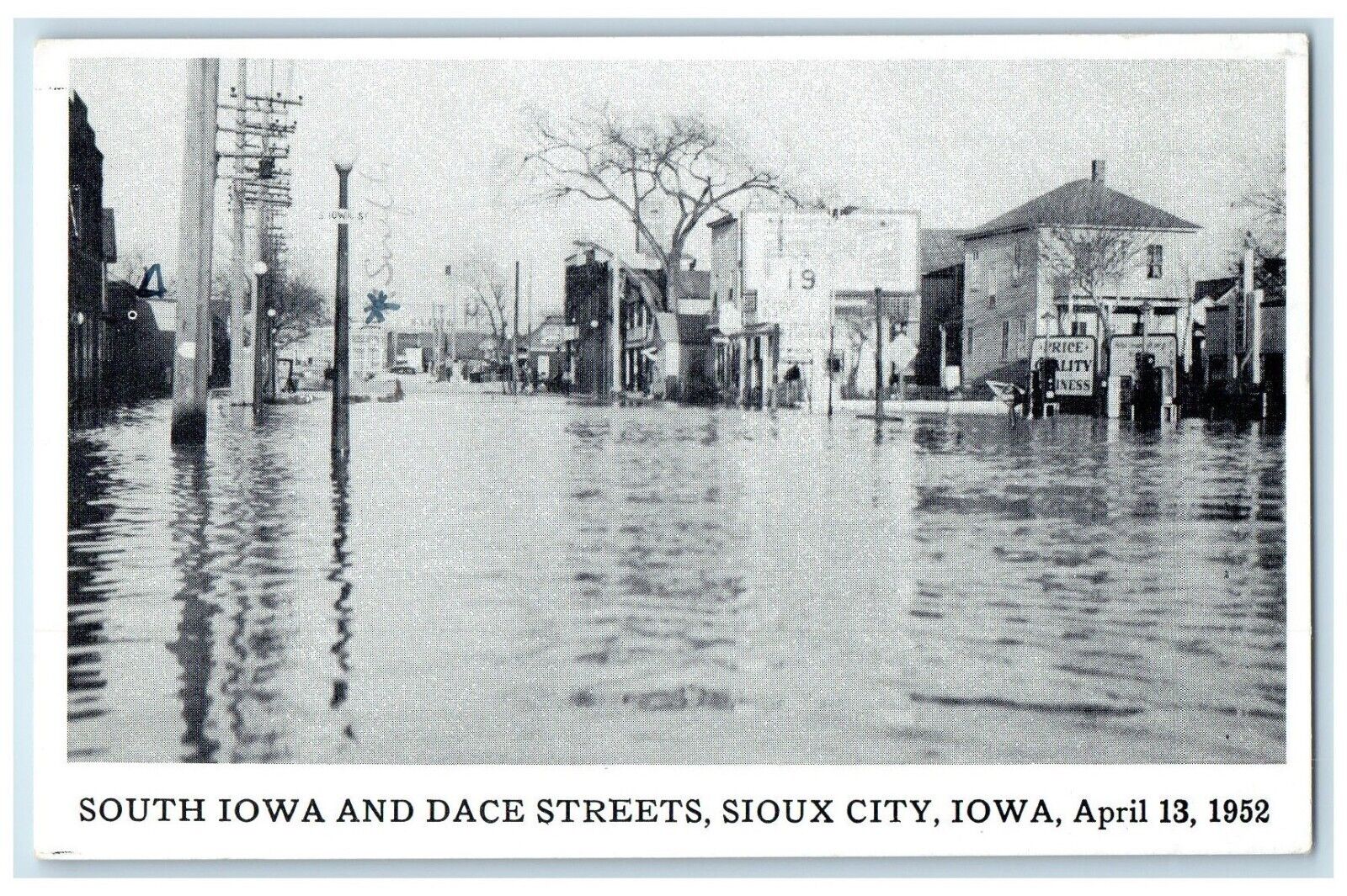 1952 South Iowa And Dace Streets Floods Sioux City Iowa IA Vintage Postcard
