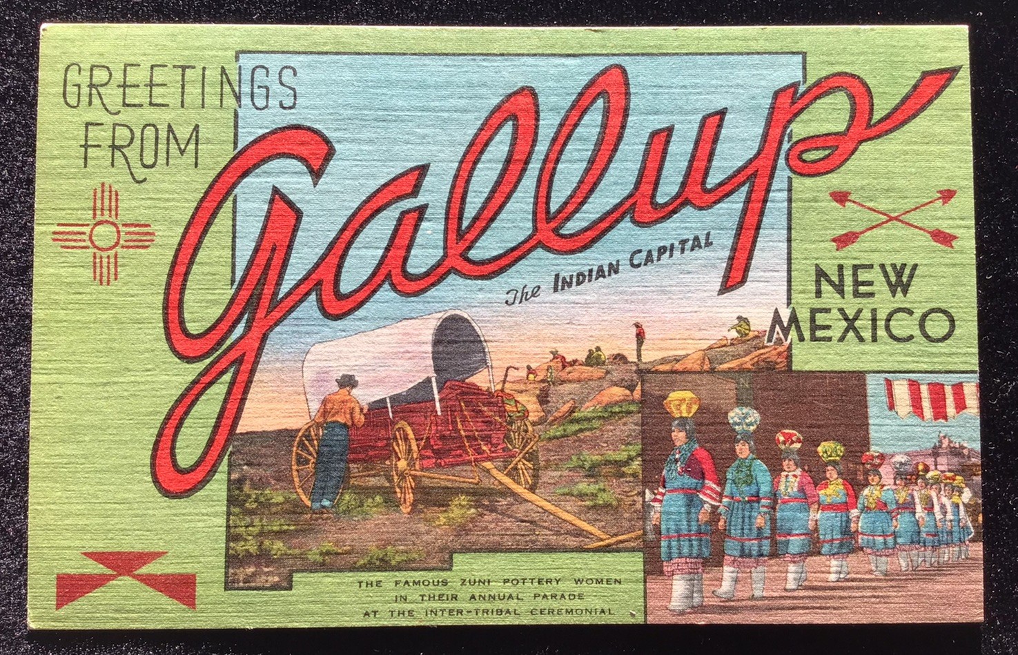 GREETINGS FROM GALLOP NEW MEXICO ZUNI POTTERY WOMEN IN CEREMONY PARADE, WESTERN