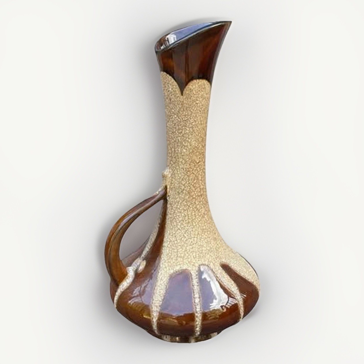 Royal Haeger MCM Brown Drip Glaze Pitcher Vase 12