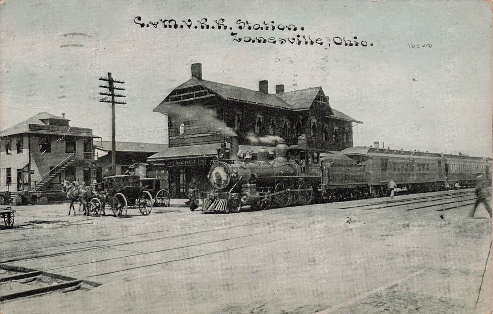 Zanesville Ohio Cincinnati and Muskingum Valley Railroad Depot Vtg Postcard 24A