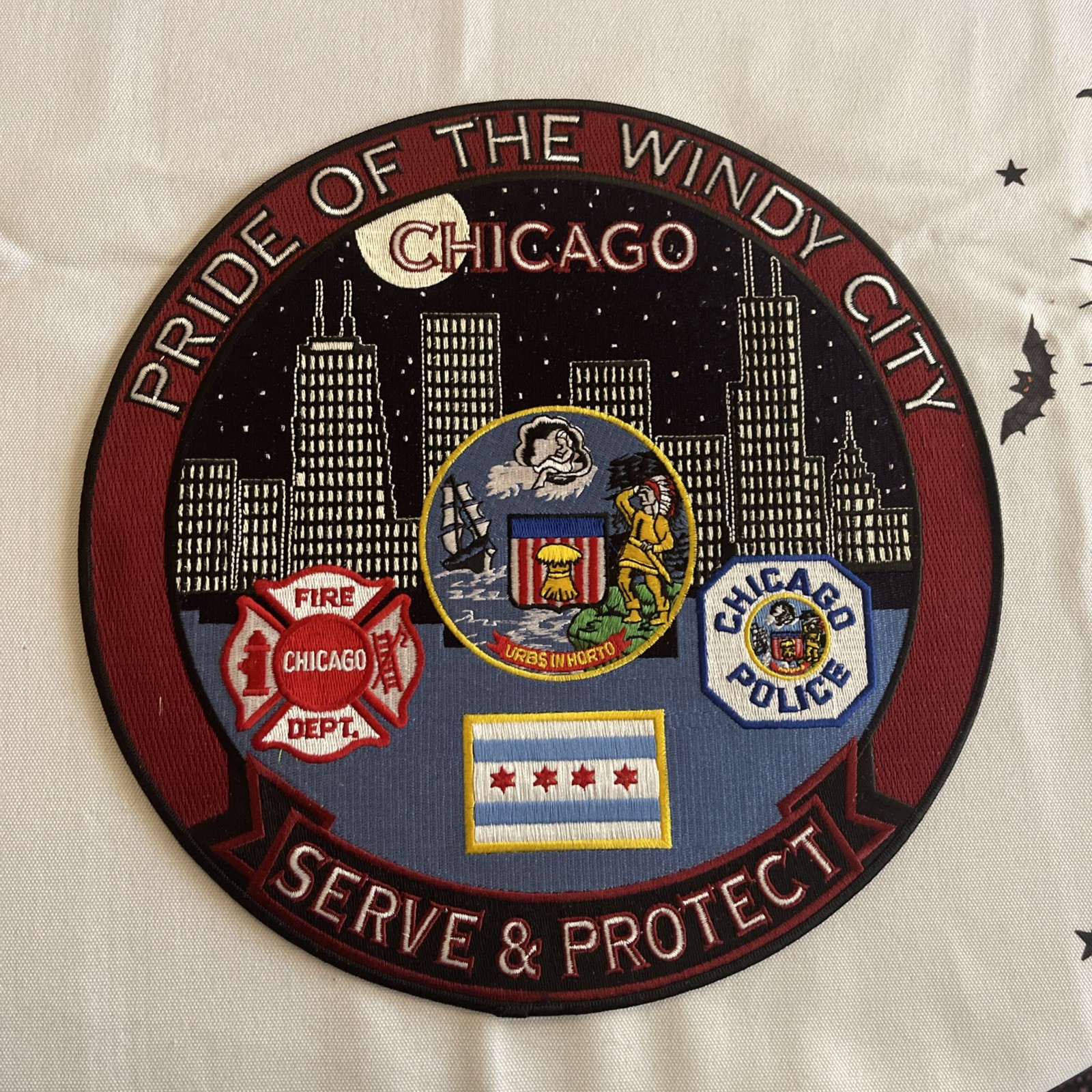 Vintage Chicago Pride of the Windy City Serve & Protect Embroidered Patch 12”