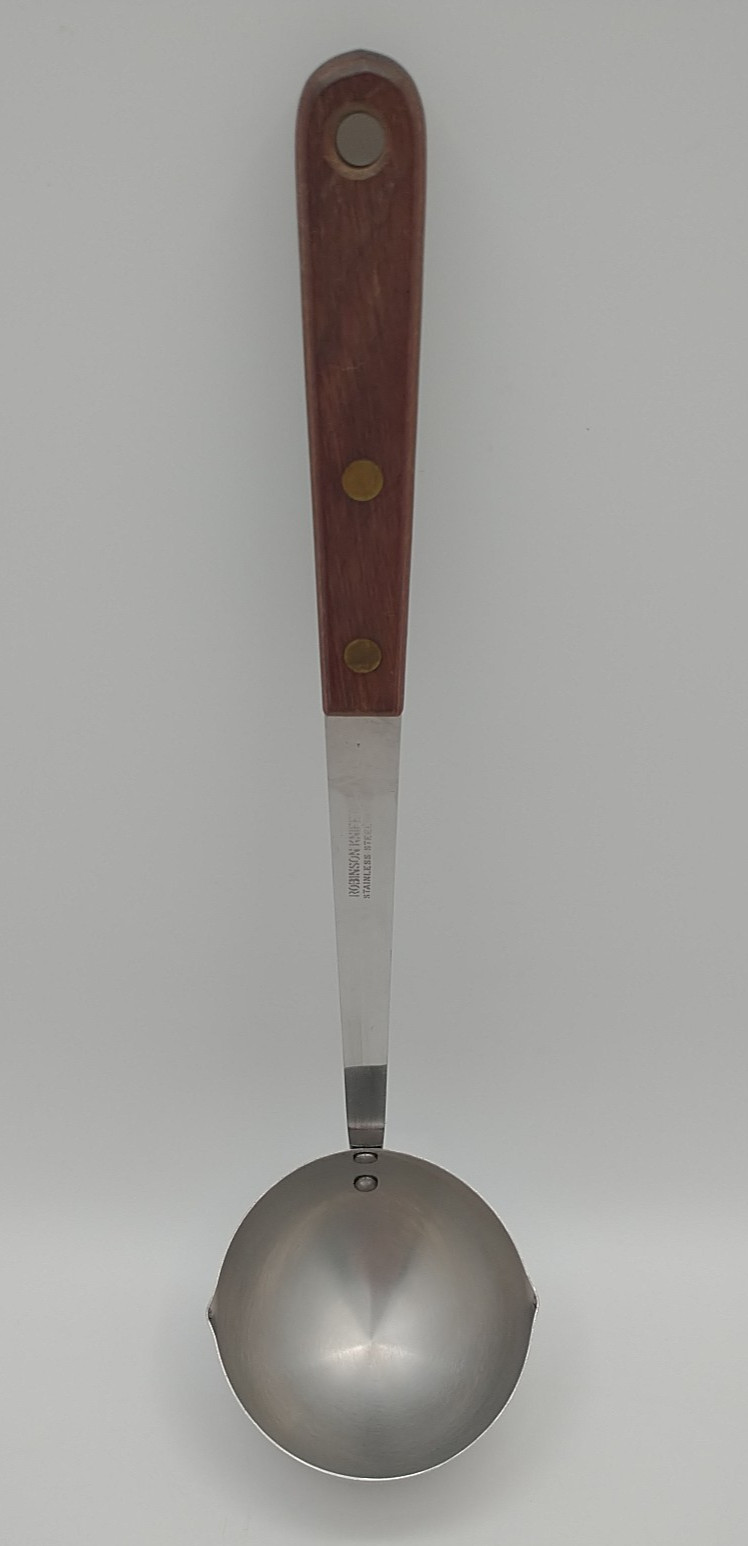 Vtg Robinson Knife Co Stainless Steel Soup Ladle Wood Handle Brass Rivets USA