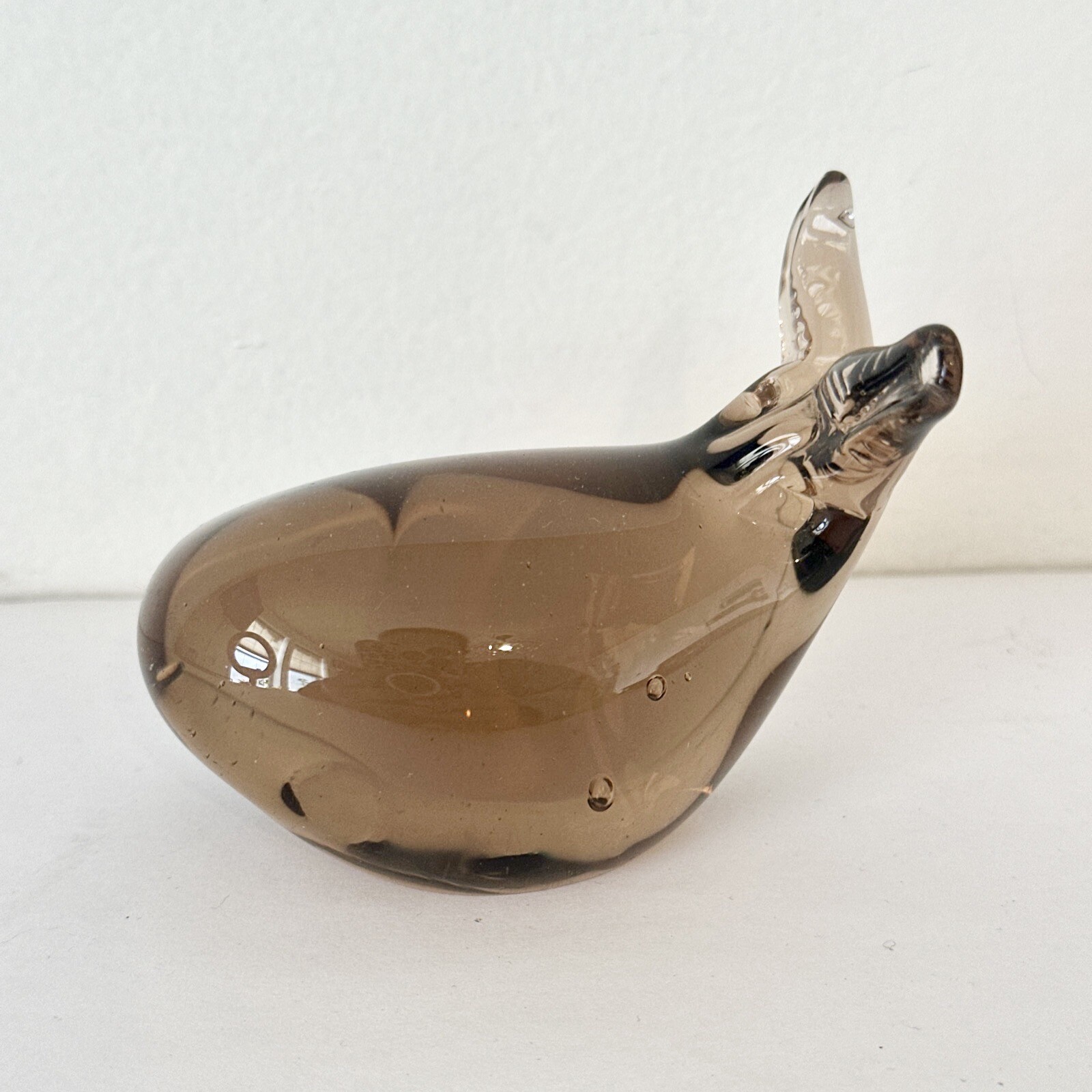 Hand Blown Glass Art Brown Whale 3in Figurine Paper Weight