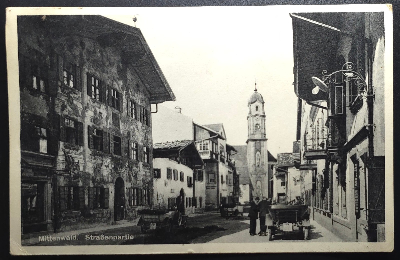 1940s Mittenwald Germany Postcard Straßenpartie Street Scene Painted Houses Wall 1940s Mittenwald Germany Postcard Straßenpartie Street Scene Painted Houses Wall