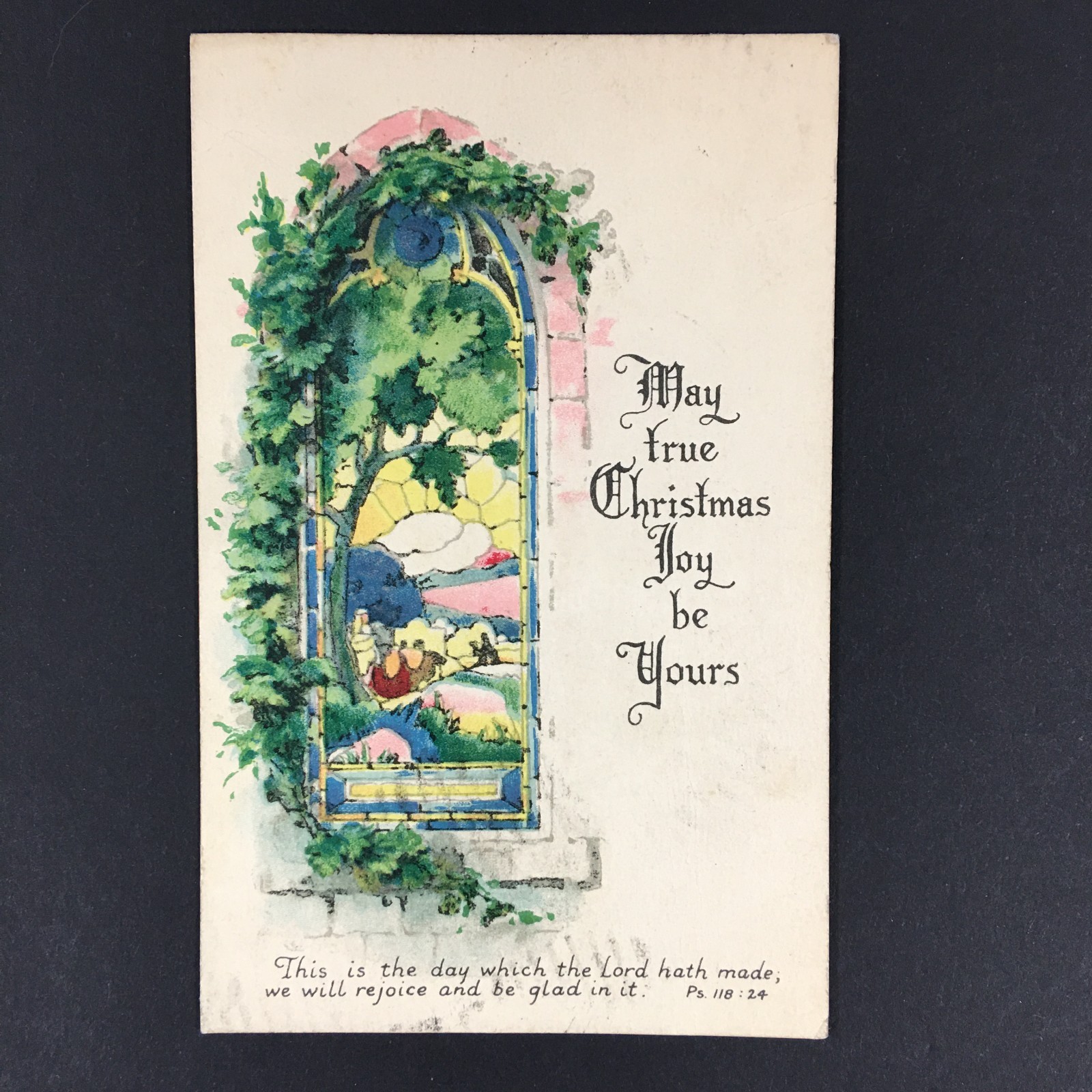 May True Christmas Joy Be Yours Postcard Stained Glass Church Window Posted 1935