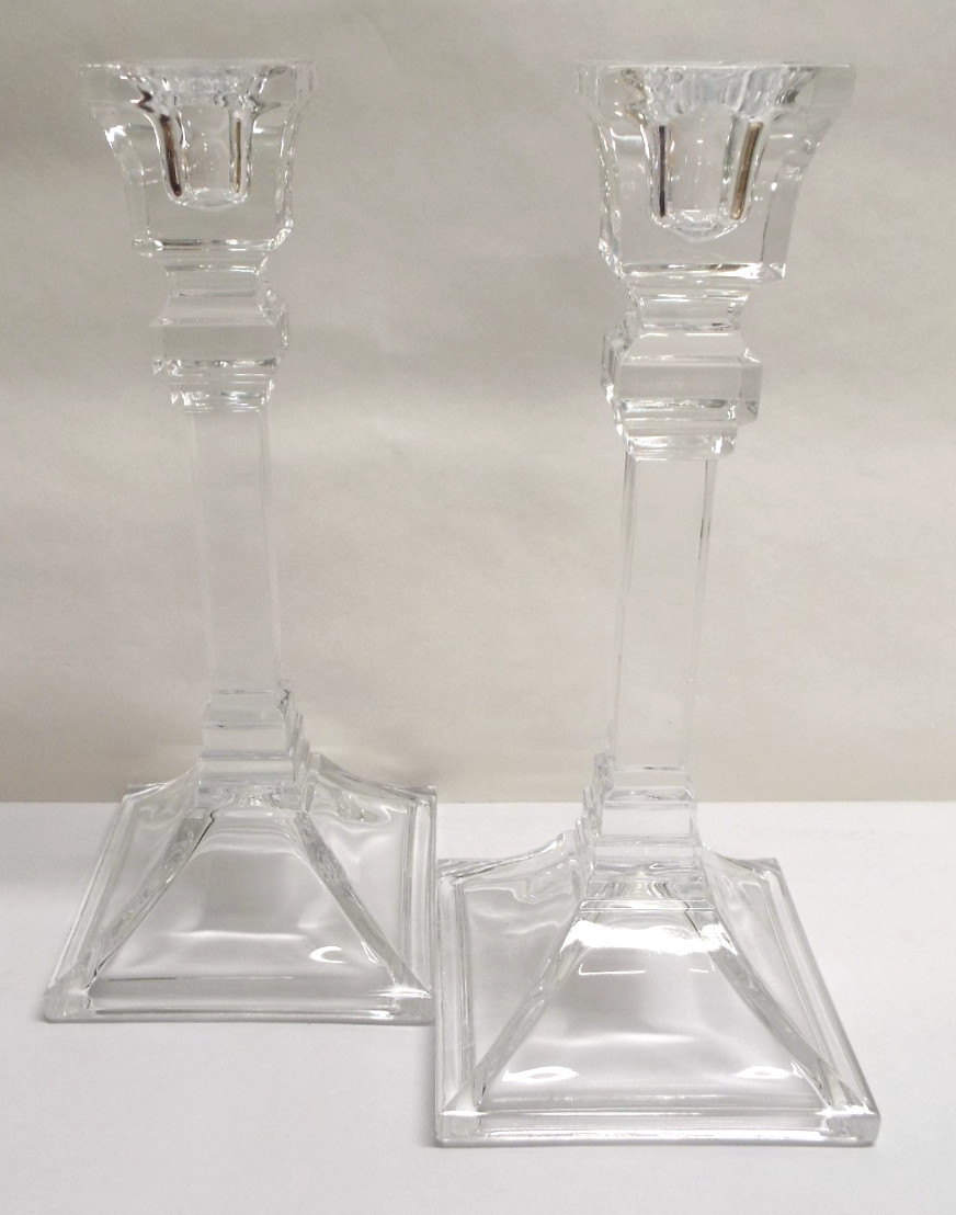 VINTAGE Crystal Clear Architectural Candlestick Holders - Unbranded, 8\ VINTAGE Crystal Clear Architectural Candlestick Holders - Unbranded, 8\
