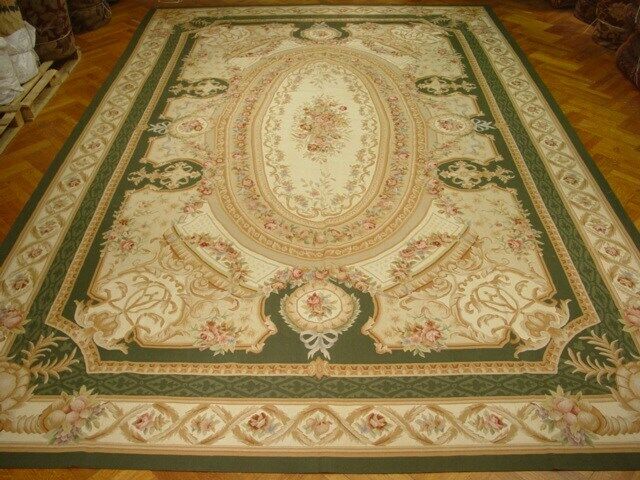 12x18 Aubusson wool Delightful Handmade Ivory European rug PIX-732