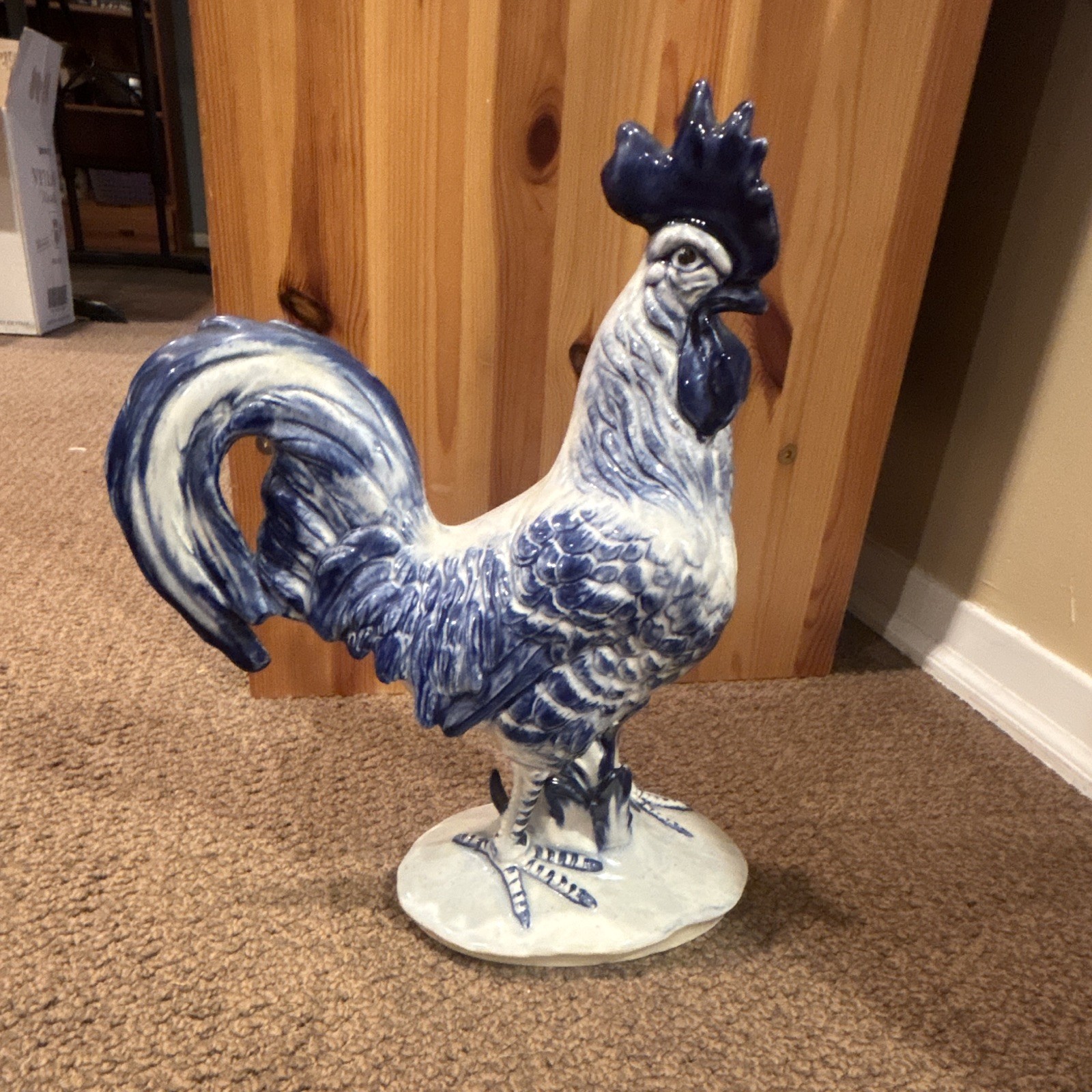 Vintage Pennsbury Pottery 127 Rooster Figurine Signed Blue Spongeware MINT
