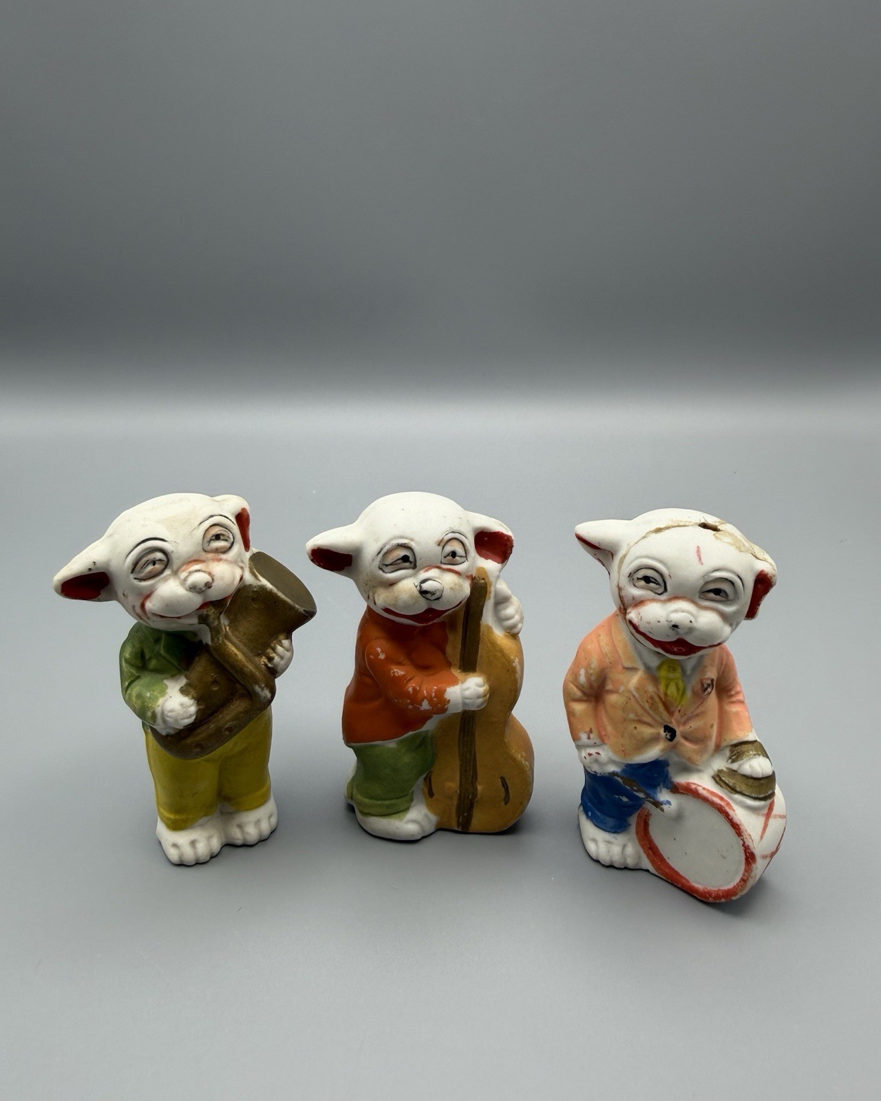 Antique 1920s Bonzo Dog G.E. Studdy Bisque Japan Musician Band Figurines Lot 3