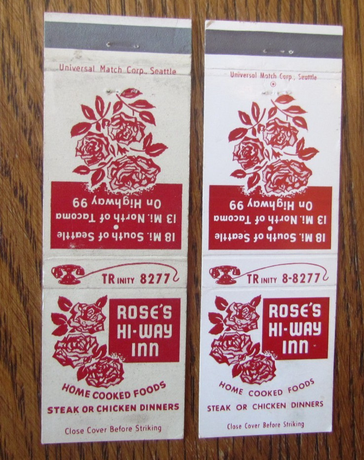 FIFE, WASHINGTON MATCHBOOK COVERS: ROSE\'S HI-WAY INN EMPTY MATCHCOVERS -M
