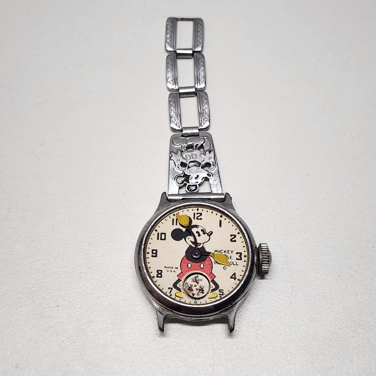Vtg 1922 Mickey Mouse Ingersoll Watch No Crystal, Band, Does Not Run Parts Only