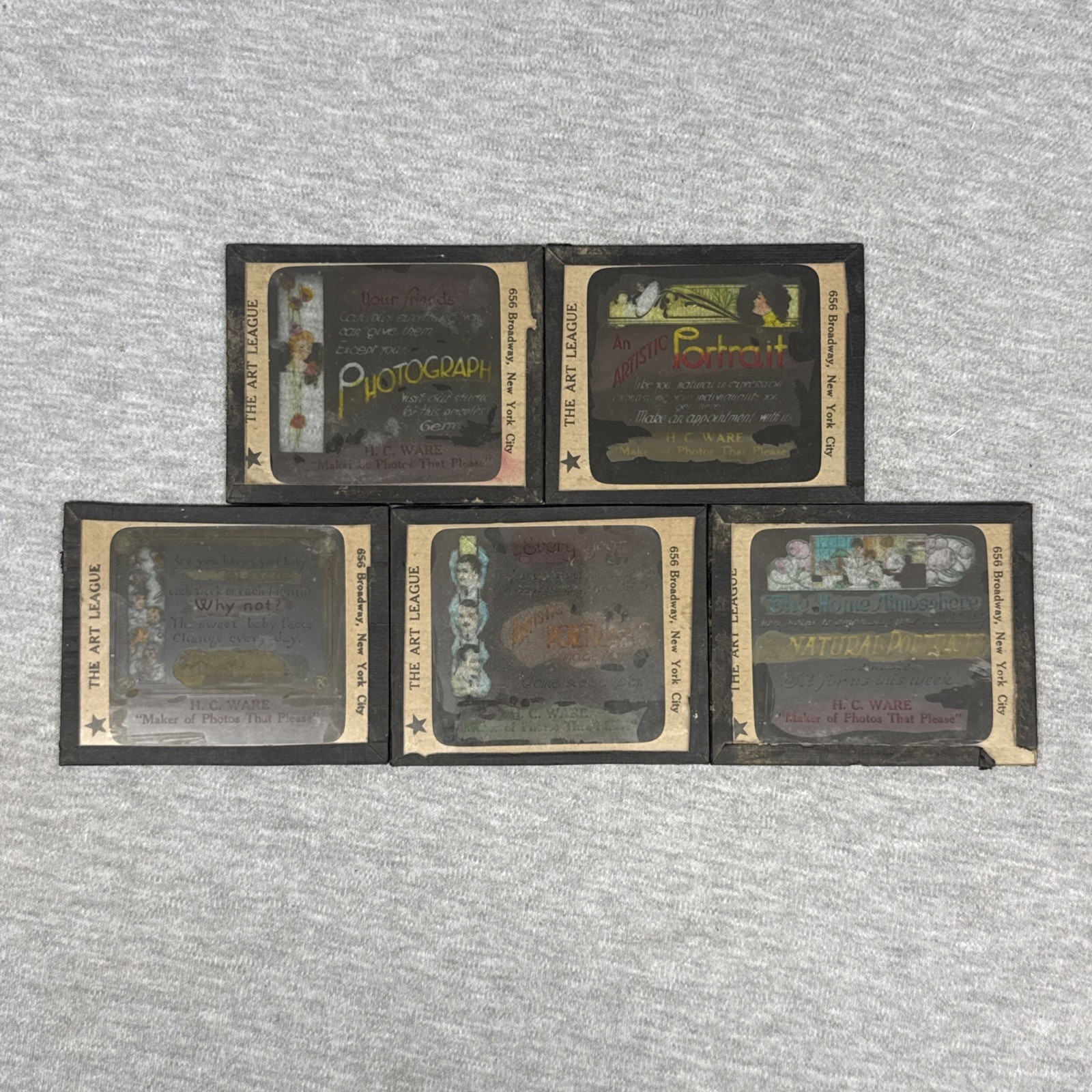 Vintage H.C. Ware The Art League New York - Magic Lantern Glass Slides - 5qty