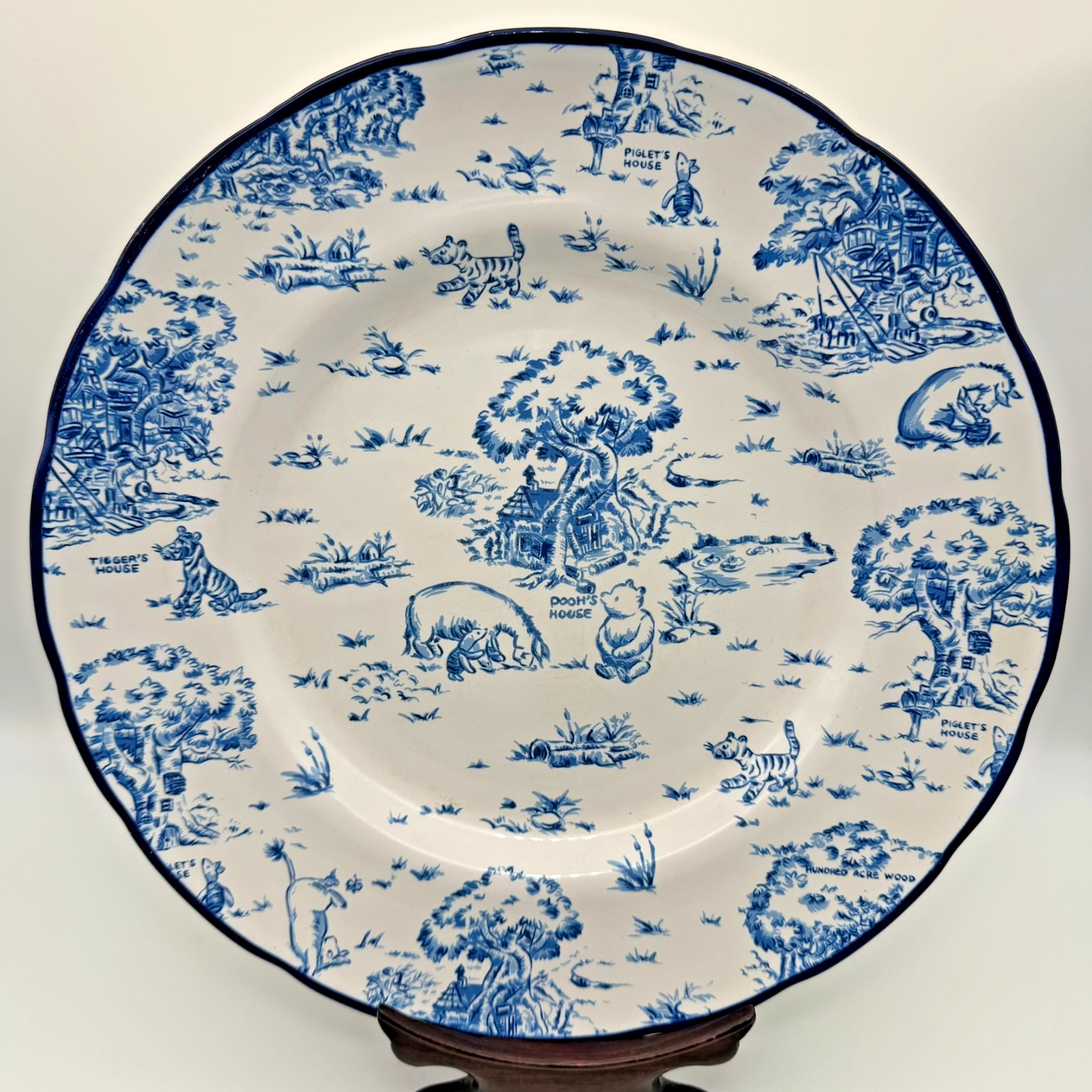Vintage Disney Winnie the Pooh Blue Toile Stoneware Dinner Plate 11 Vintage Disney Winnie the Pooh Blue Toile Stoneware Dinner Plate 11