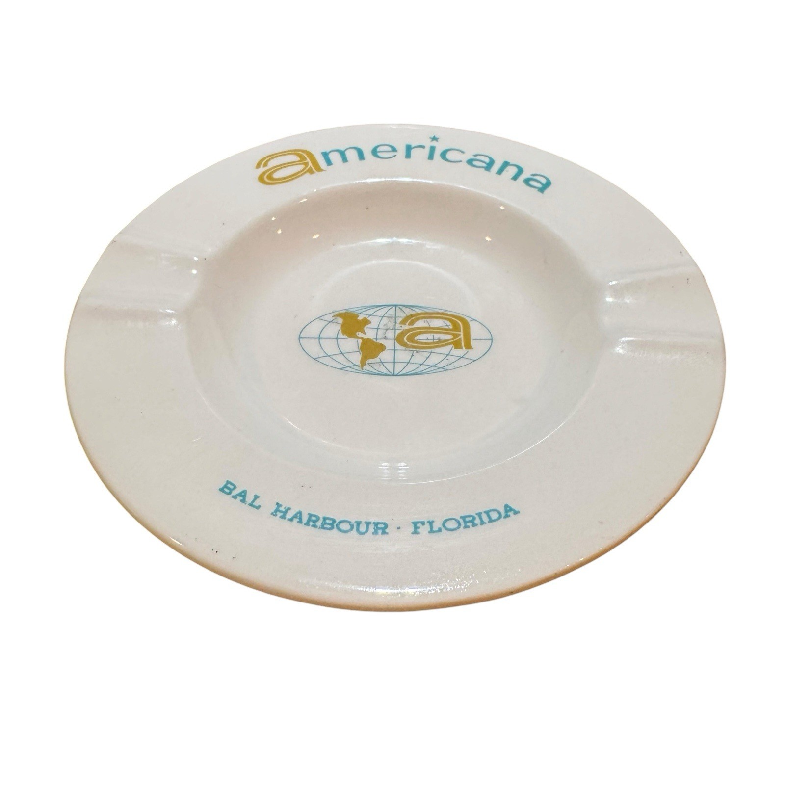 VTG Ashtray Americana Bal Harbour Florida Hotel - Harkerware Souvenir Pottery