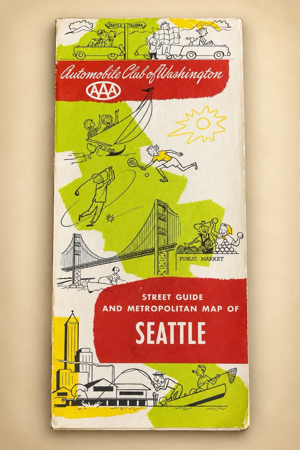 1960 AAA Seattle Washington Street Map Automobile Club H.M. Gousha Vintage