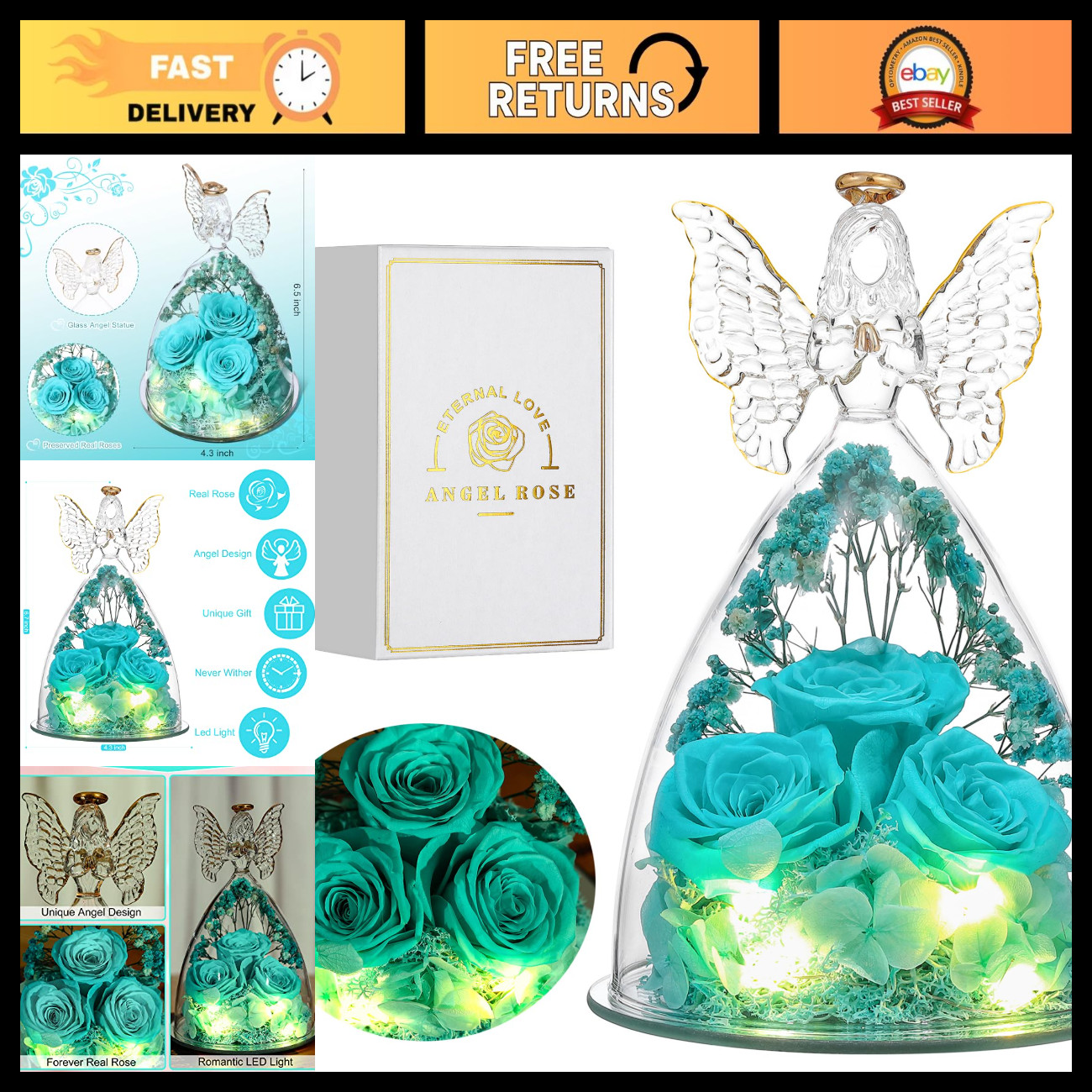 Preserved Real Rose in Glass Angel Figurine - Perfect Mother\'s Day Gift for Her Preserved Real Rose in Glass Angel Figurine - Perfect Mother\'s Day Gift for Her