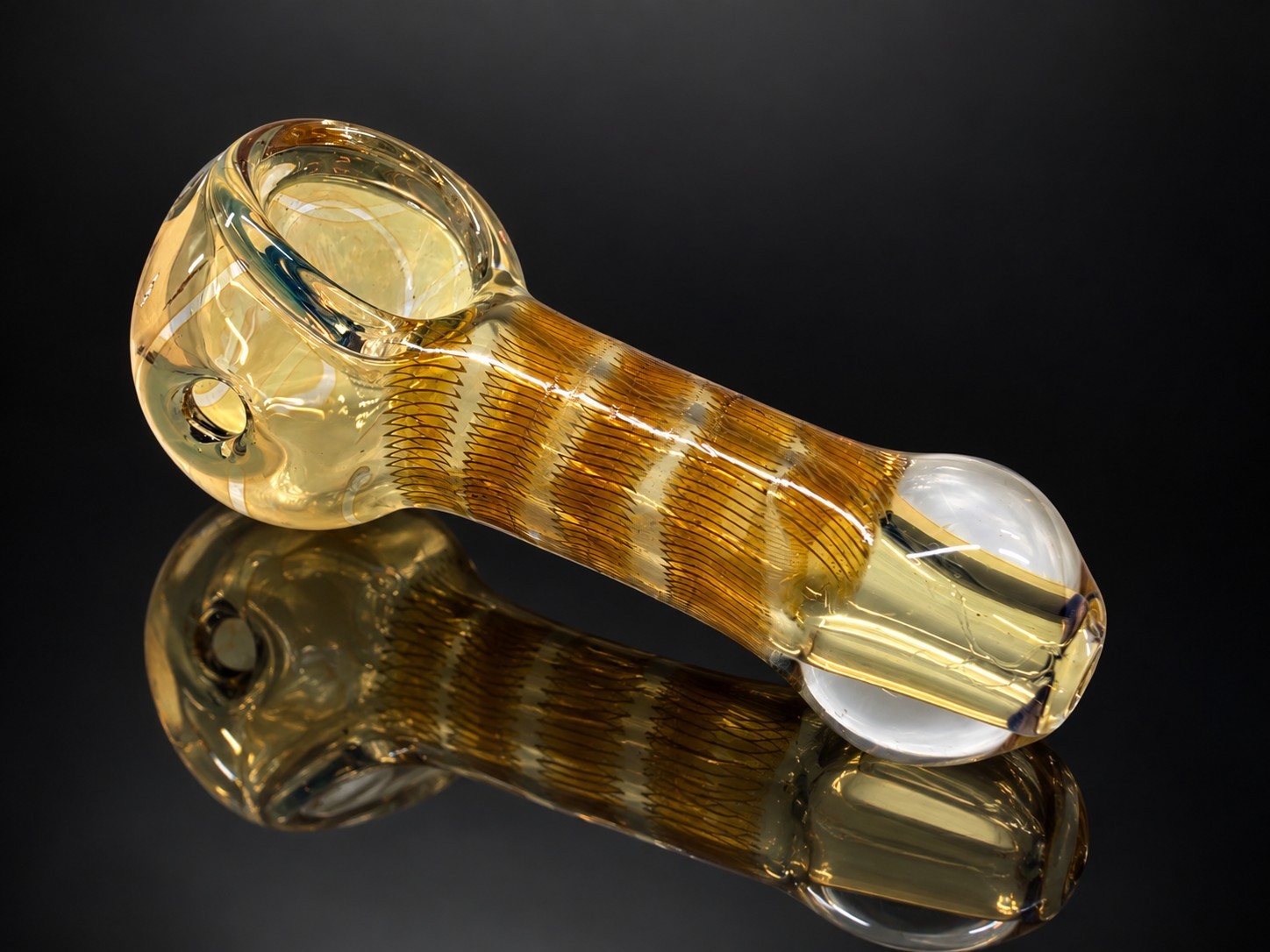 Fumed Thick Glass Tobacco Hand Pipe Amber Honey Coilwork Art Glass