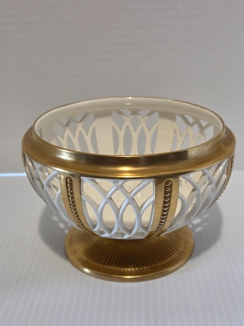 Max Roesler Germany White & Gold Reticulated Porcelain Bowl