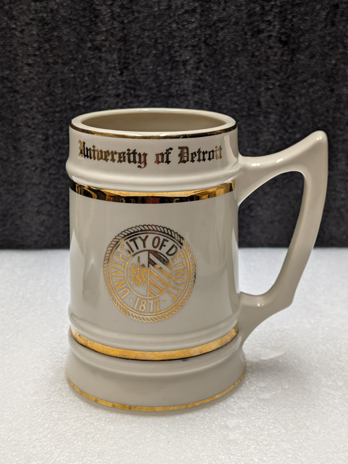 Vintage University of Detroit Crest Mug Gold Ceramic W.C. Bunting 6”