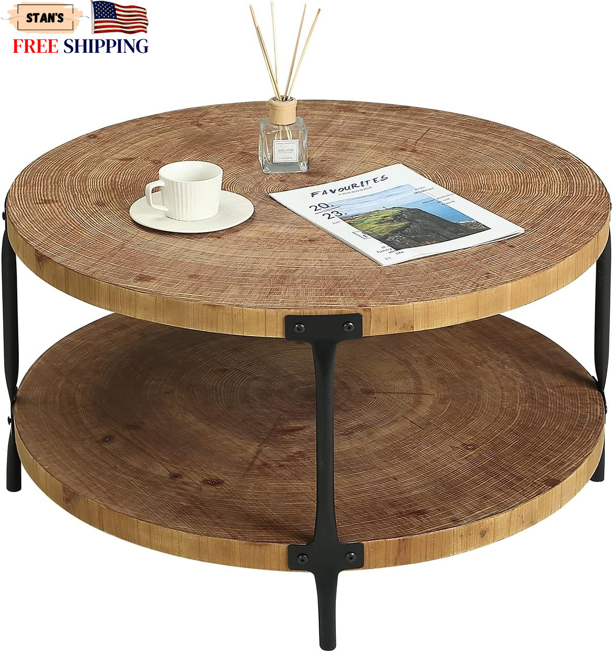 Round Boho Wood Coffee Table 29.1\