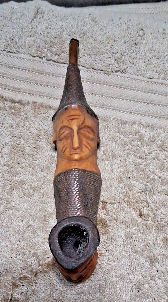 RARE ART ANTIQUE CHOKWE PEOPLES CARVED OX AND COPPER CEREMONIAL SMOKING PIPE