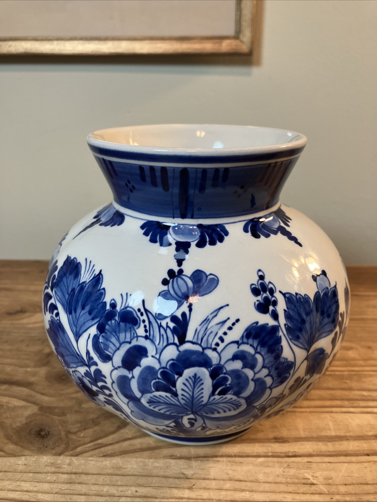VTG De Porceleyne Fles Royal Delft 14 Cm Bolvaas vase 8015 Label MNIJ Artist EUC