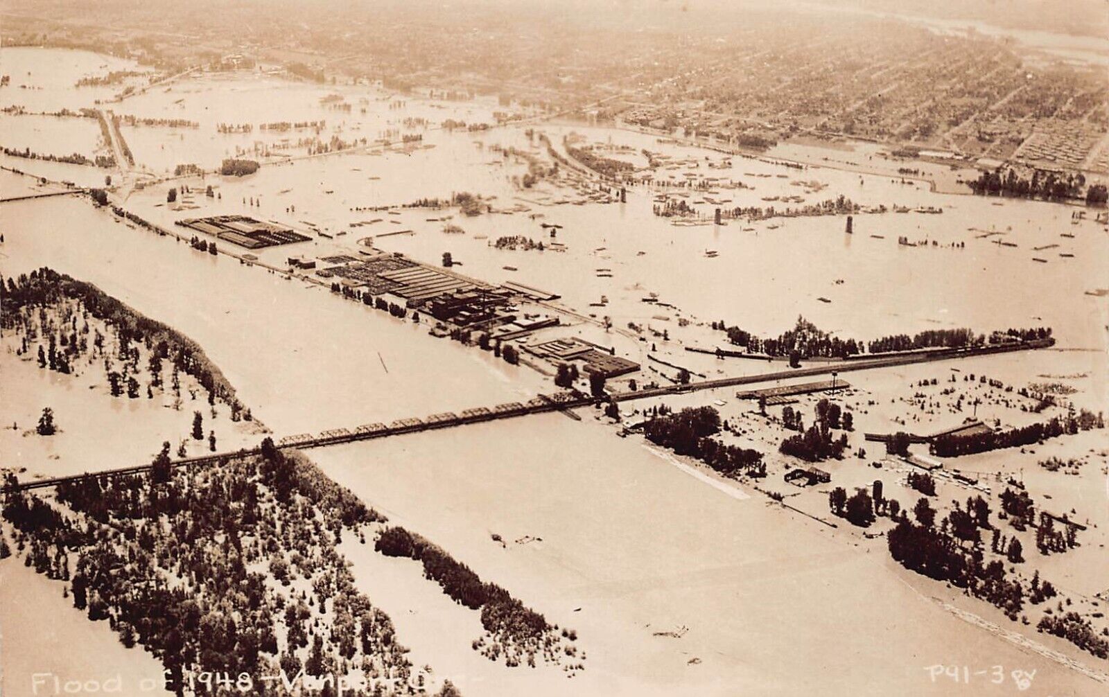 RPPC Flood of 1948 Vancouver Washington Disaster Aerial Photo Vtg Postcard B48
