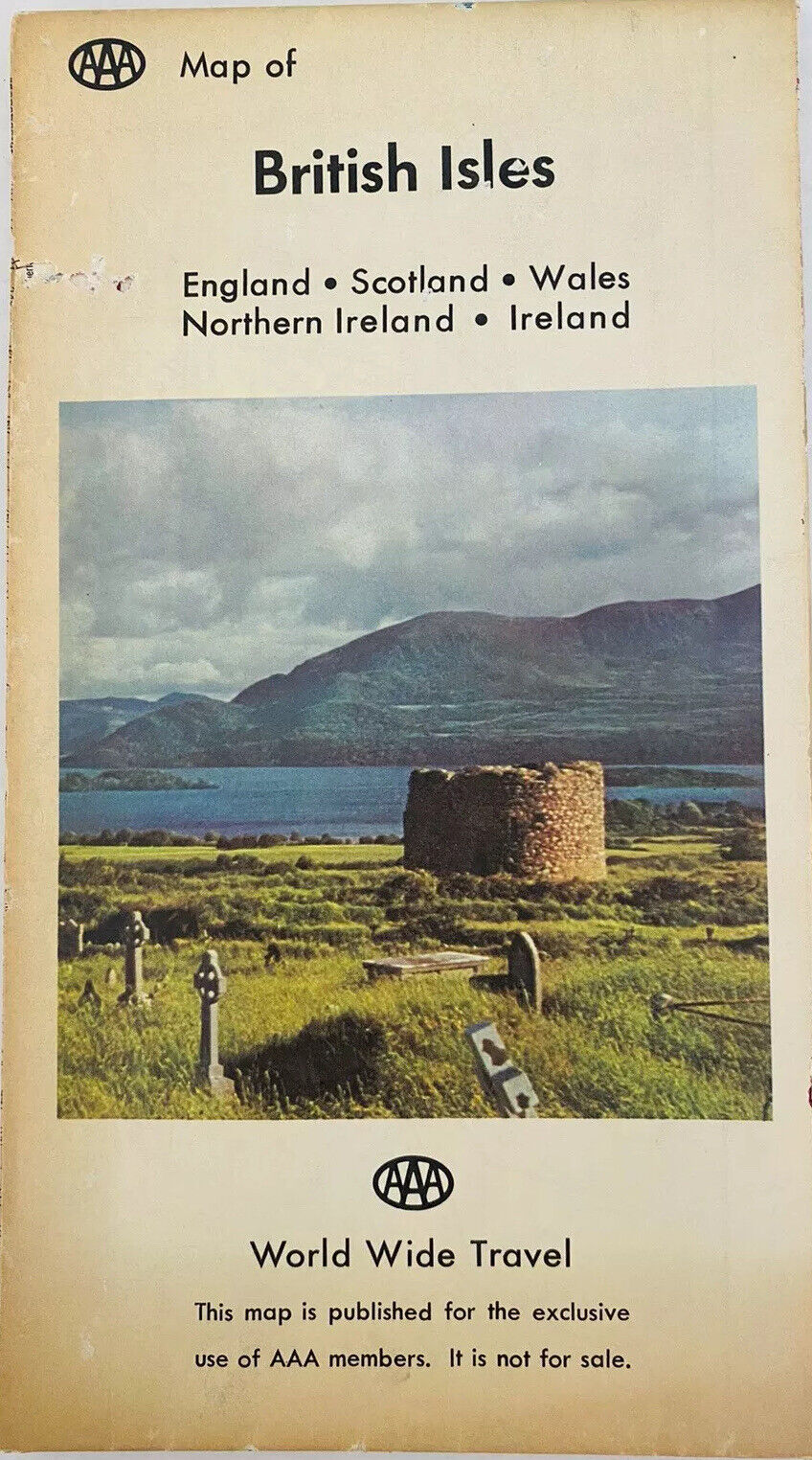 AAA 1971 British Isles World Wide Travel Map Ireland Wales Scotland