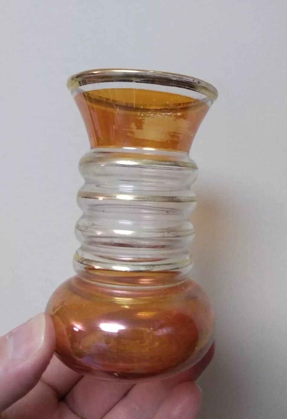 small glass bud vase (wear) flashed amber glass 50s 60s