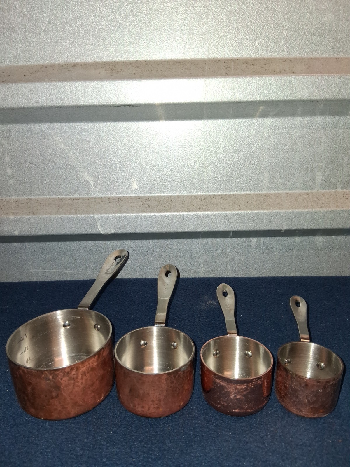 Vintage Copper Measuring Cups 1/4, 1/2, 1/3, 1 Cup. Set