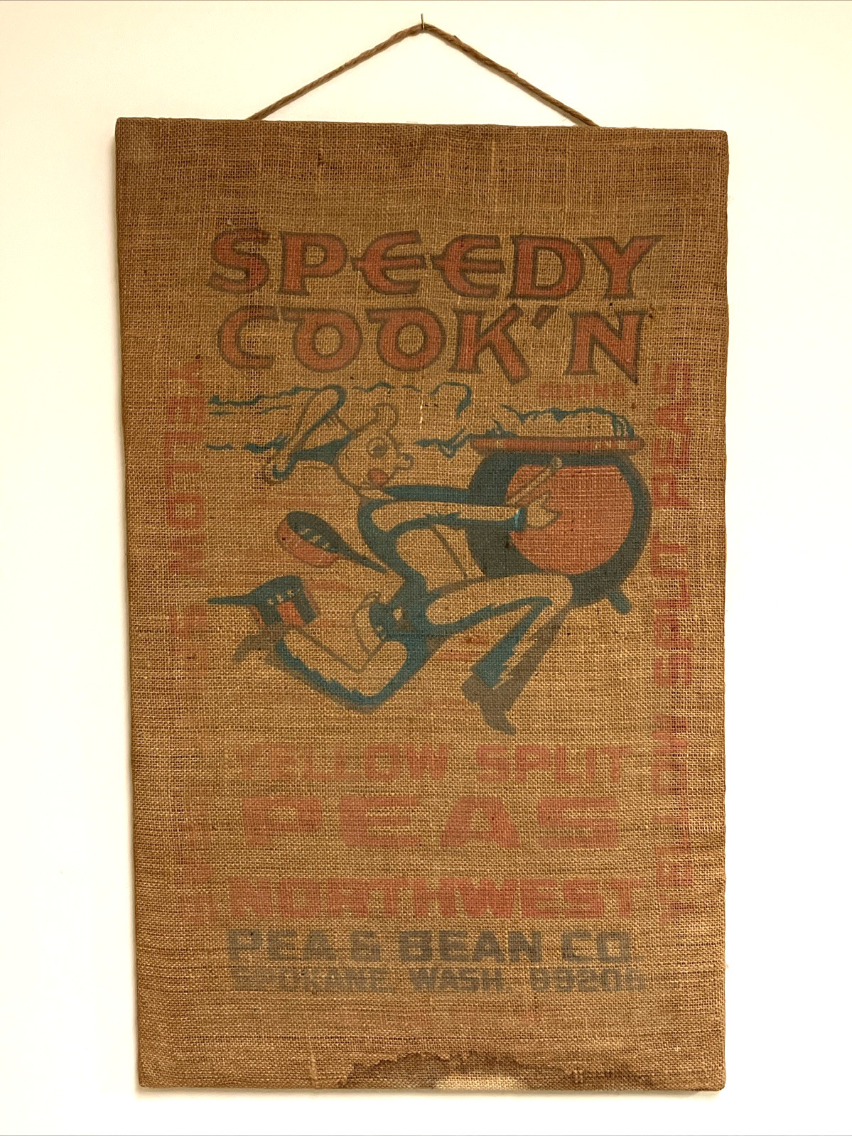 VTG Advertising Speedy Cook\'n Green Split Peas Burlap Sack Bag Framed AS IS