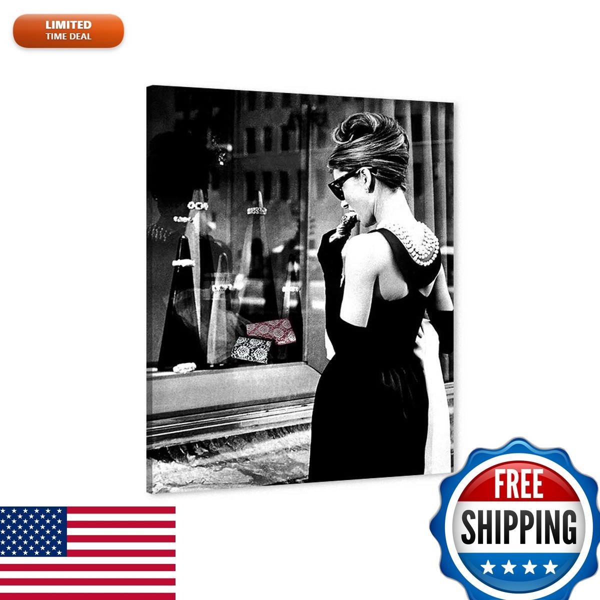 Hepburn Canvas Wall Art Black and White Picture 18x24 Inches Ready to Hang