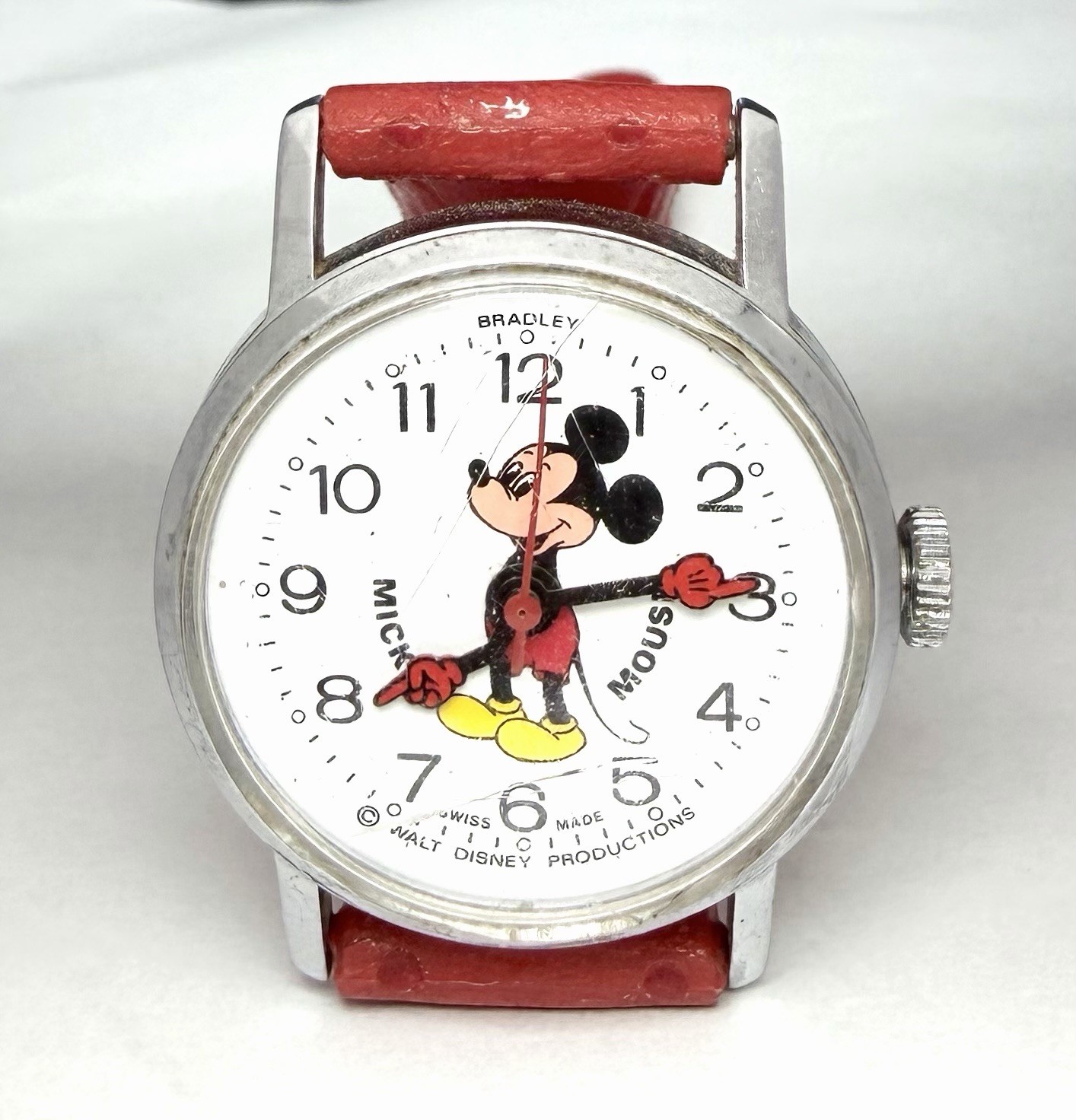 Vintage Bradley Mickey Mouse Swiss Made Mechanical Manual Wind Watch NOT RUNNING