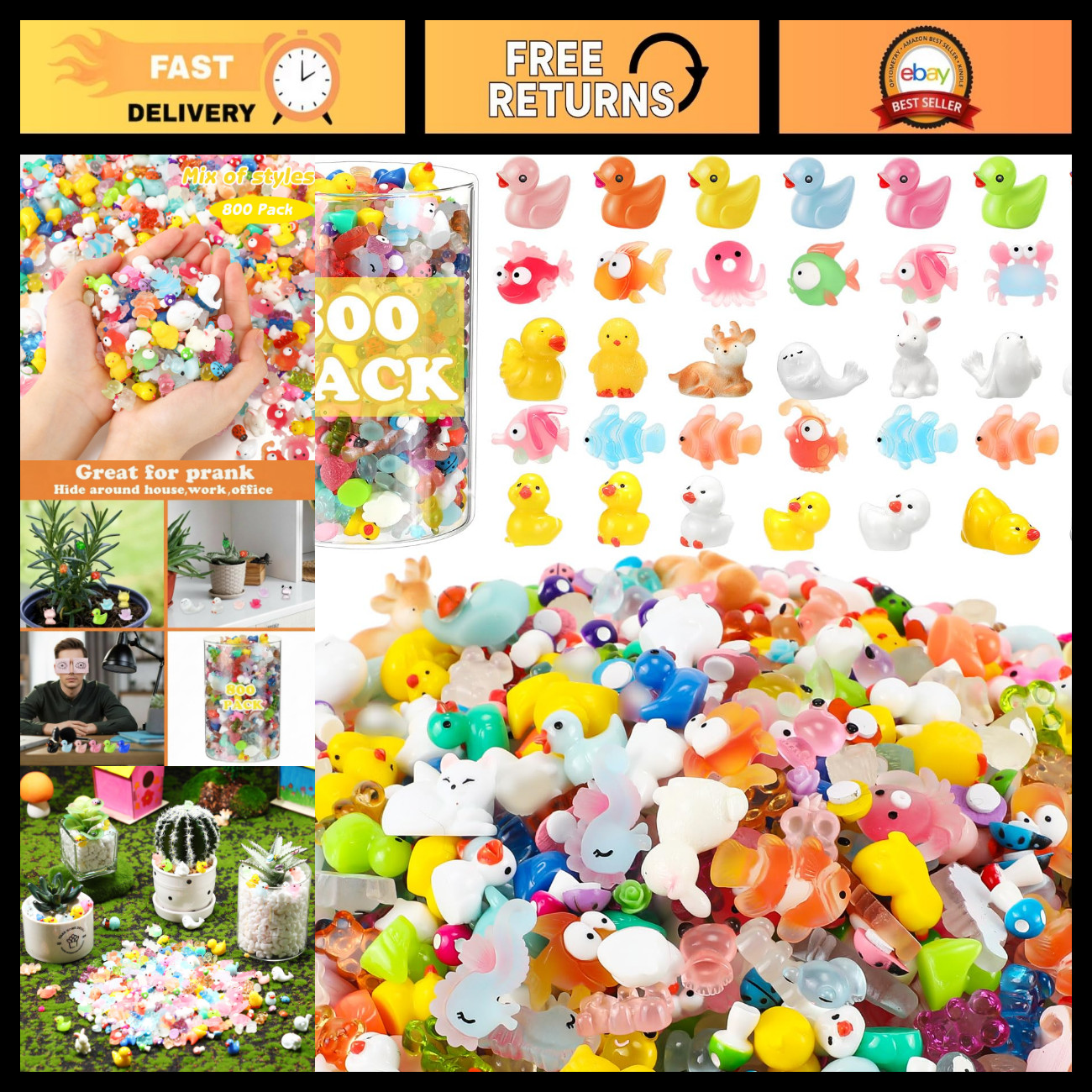 800 Pcs Mini Resin Animal Figures - Tiny Garden Accessories for Crafts & Decor