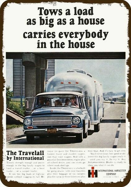 1966 INTERNATIONAL TRAVELALL & Airstream Trailer DECORATIVE REPLICA METAL SIGN 1966 INTERNATIONAL TRAVELALL & Airstream Trailer DECORATIVE REPLICA METAL SIGN
