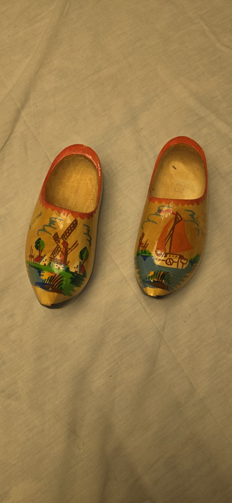 Vtg Hand-Painted WINDMILLS DUTCH CLOGS Carved Wood Souvenir Shoes HOLLAND