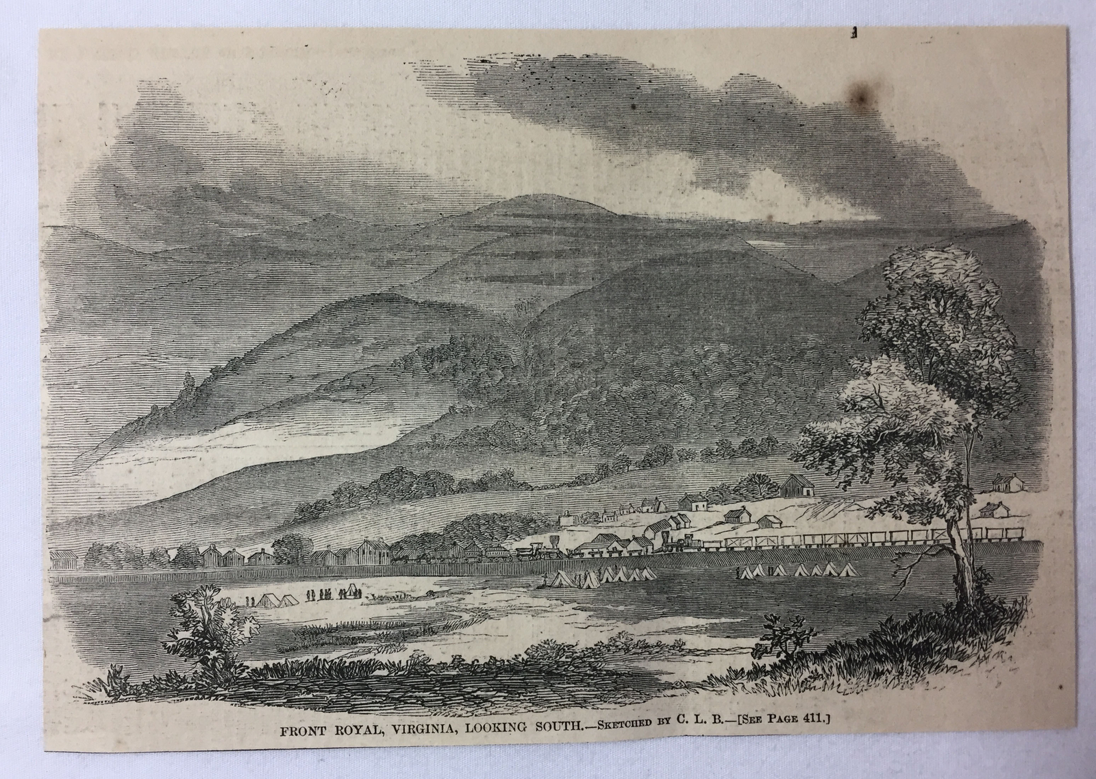 1862 magazine engraving~ FRONT ROYAL, VIRGINIA looking south