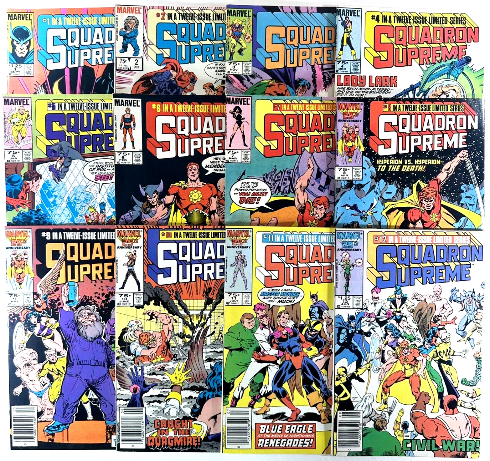 Squadron Supreme #1-12 Marvel Comics 1985, Comic Book Lot Vintage Compl Series