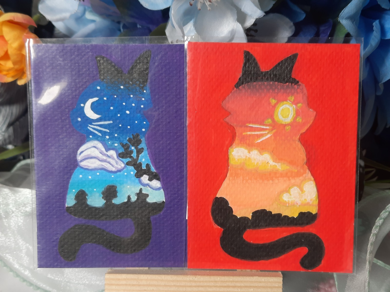 ACEO Cute Original Dusk & Day Cats each 2.5\