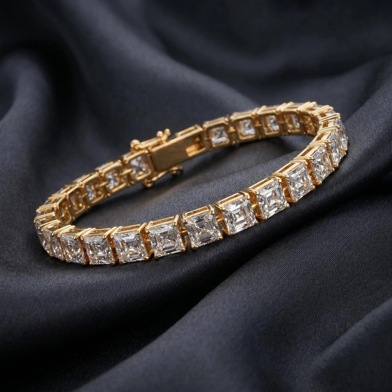 14K Yellow Gold Over Asscher Cut Diamond Tennis Bracelet For Men\'s 8.5\