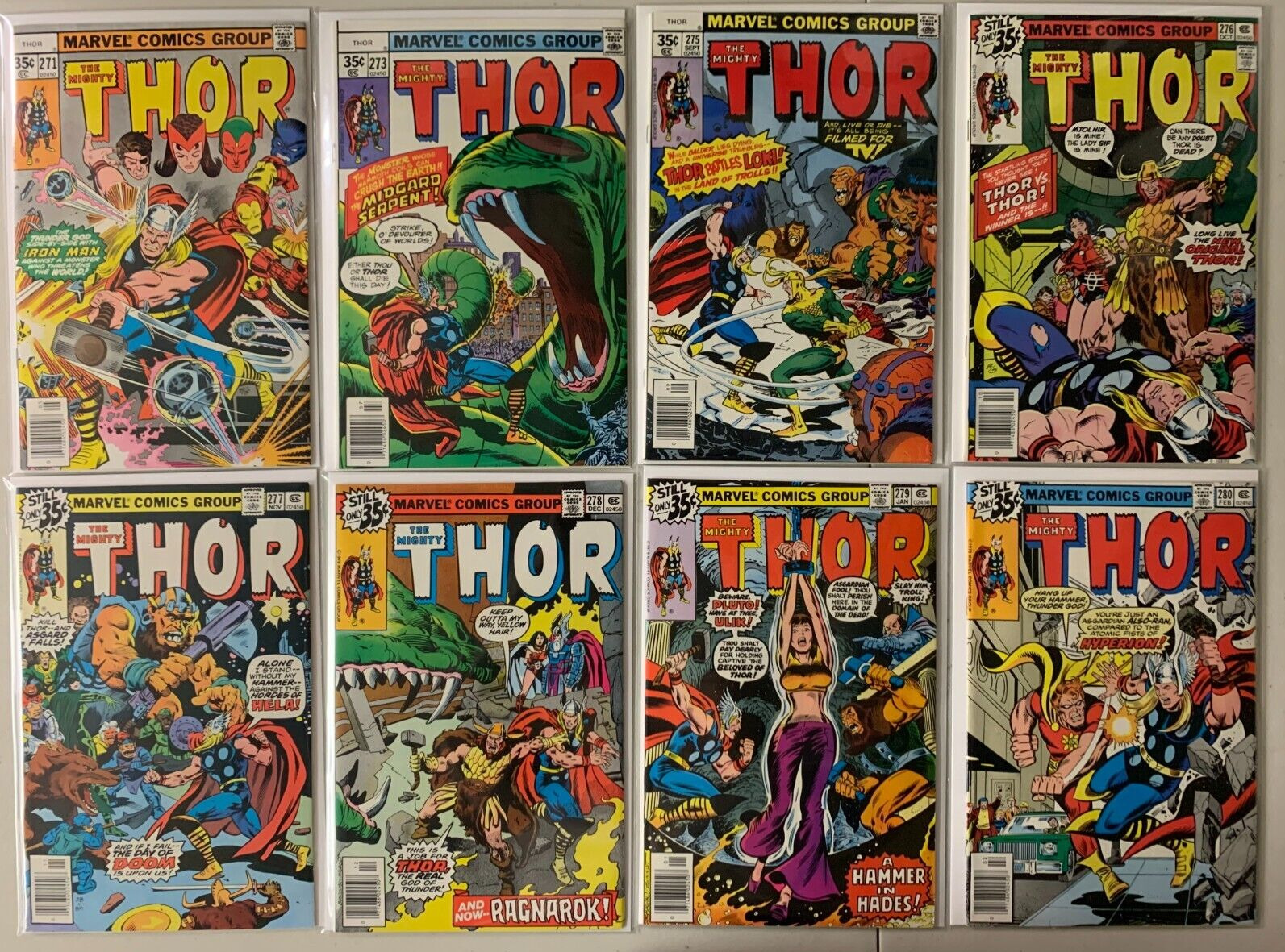 Mighty Thor lot #271-322 + Annual #7-10 Marvel 43 diff avg 8.0 VF (1978-\'82)