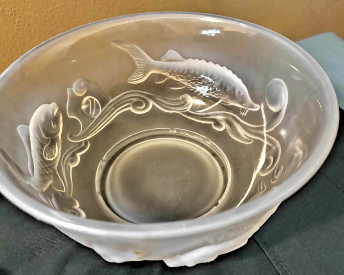 Fenton French Opalescent Iridescent Glass Atlantis Sturgeon Koi Fish Carp Bowl