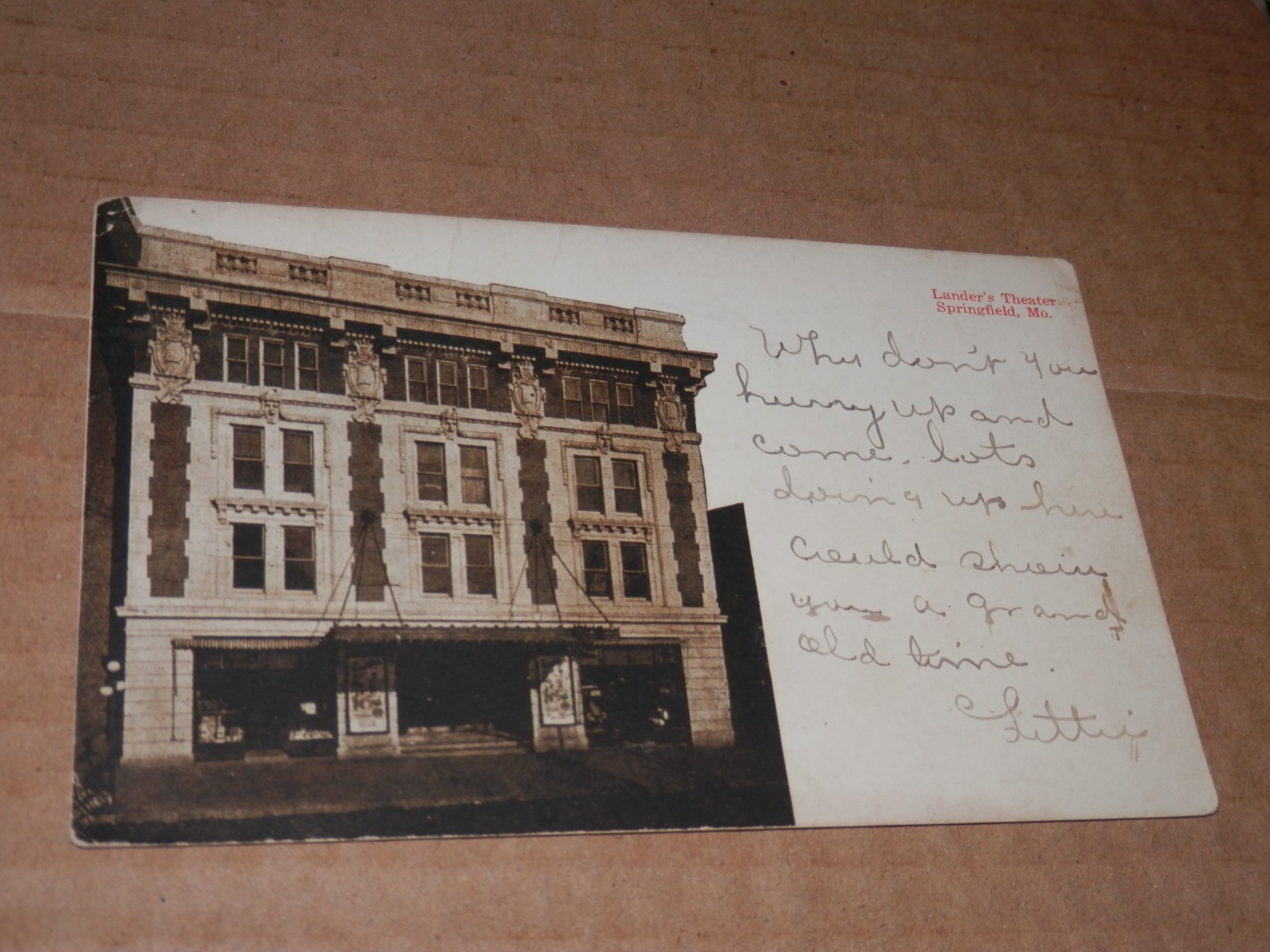 SPRINGFIELD MISSOURI - 1910 USED POSTCARD - LANDER\'S THEATER
