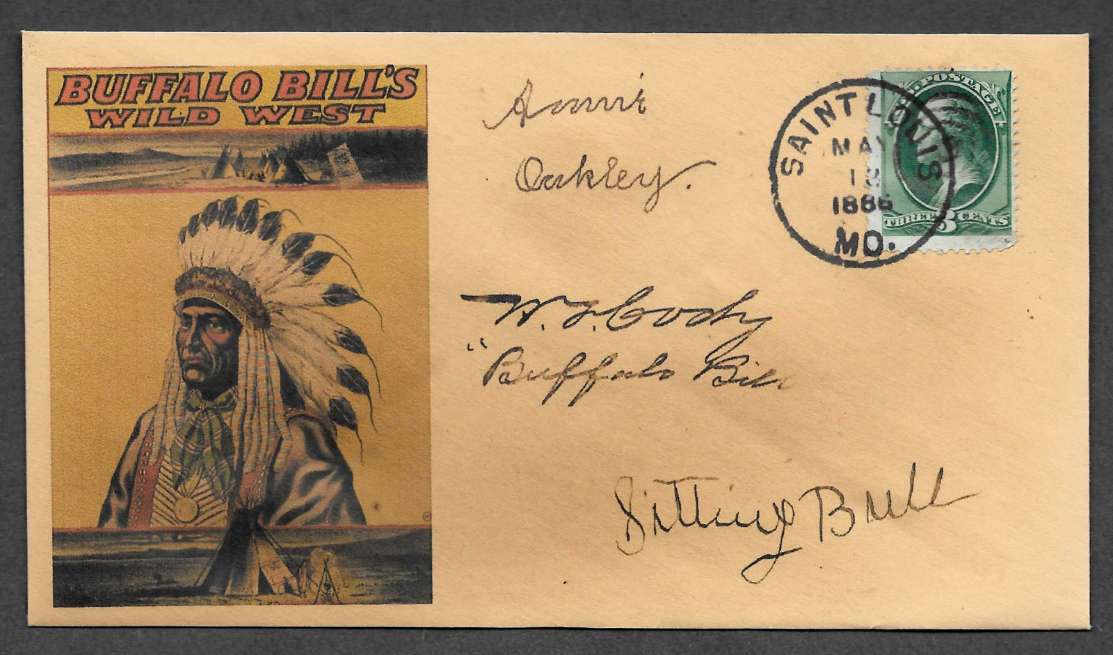 Buffalo Bill collector envelope w original period stamp 125 years old *OP1093