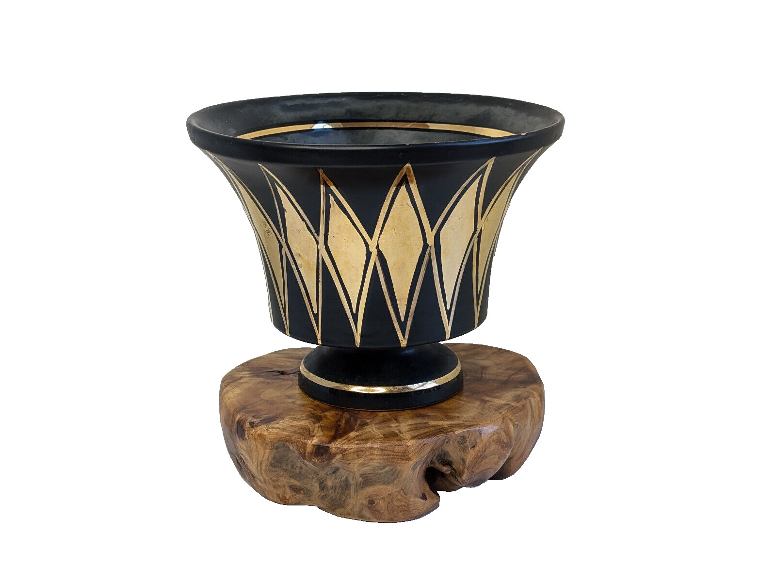 Vtg MCM Signed Numbered Italy Aldo Londi Bitossi Black Gold Diamond Pattern Vase