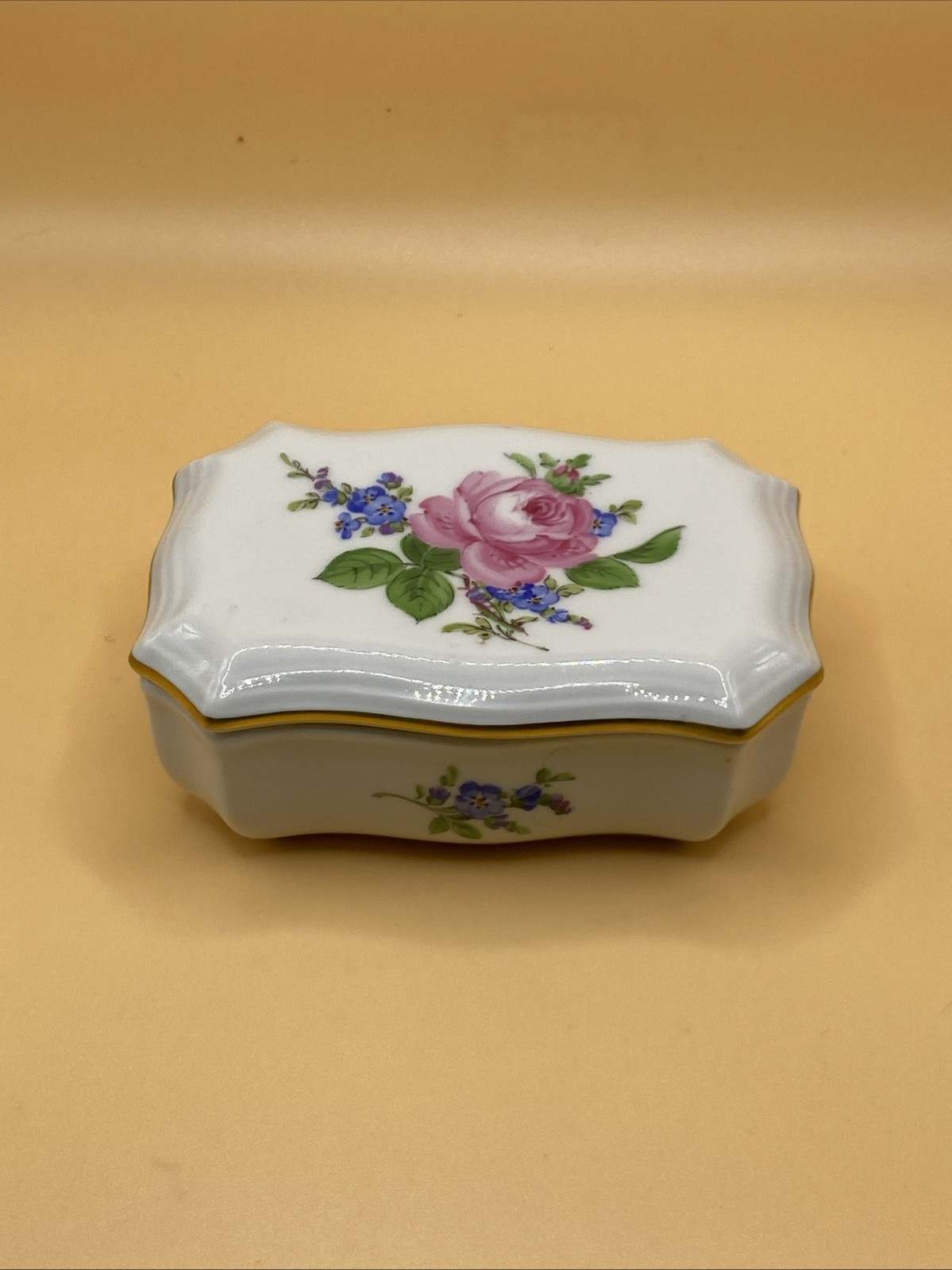 Vintage Meissen Porcelain HP Dresden Flowers Trinket Jar/box